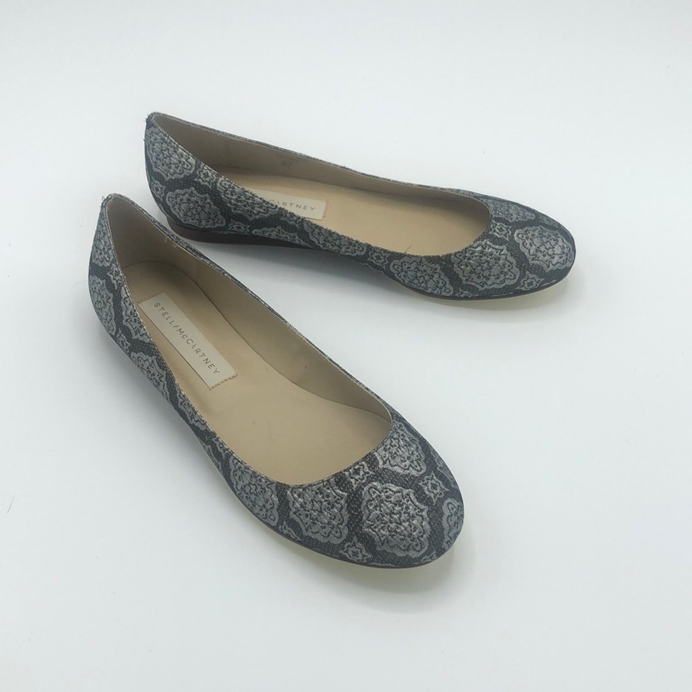 Stella McCartney Brocade Metallic Silver Rounded Toe Ballet Flats